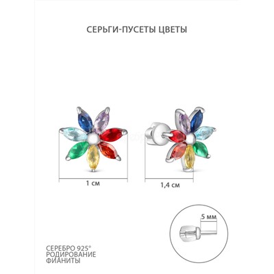 Серьги-пусеты из серебра с фианитами родированные 925 пробы 2-001р96-1