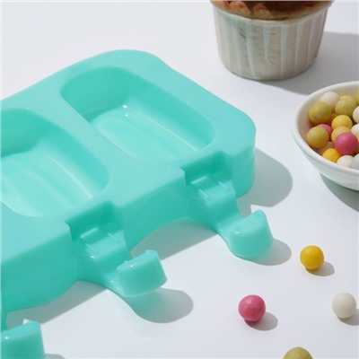 Форма для мороженого «Эскимо классика», силикон, 25,8×14,6×2,6 см, 4 ячейки, цвет МИКС
