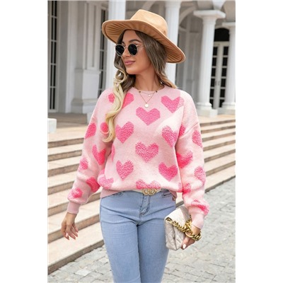 Light Pink ValentineвЂ™s Day Heart Jacquard Knit Sweater