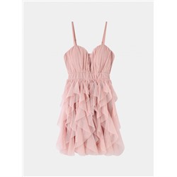 Платье с воланом из тюля розовый