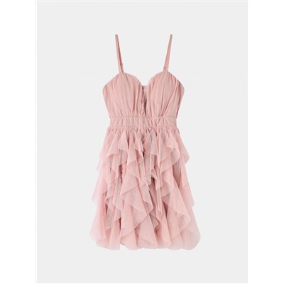 Платье с воланом из тюля Розовый пудровый