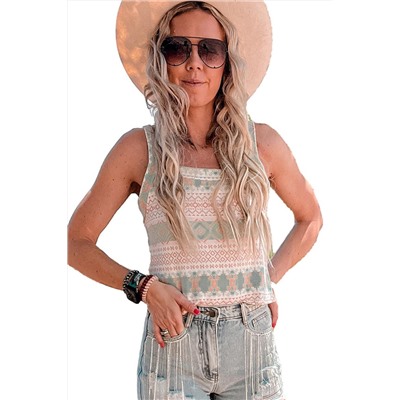 White Western Fashion Print Tie Back Spaghetti Strap Tank