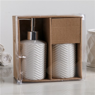 Набор аксессуаров для ванной комнаты «Минимал», 2 предмета (дозатор для мыла 350 мл, стакан 350 мл), цвет белый