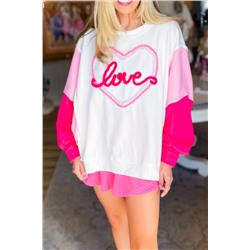 White Tinsel Love Heart Graphic Color Block Sleeve Sweatshirt