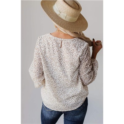 Leopard Crew Neck Long Sleeve Blouse