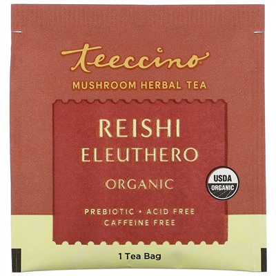 Teeccino, Mushroom Herbal Tea, Organic Reishi Eleuthero, French Roast, Caffeine Free, 10 Tea Bags, 2.12 oz (60 g)