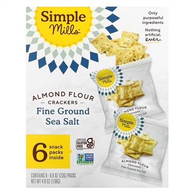 Simple Mills, Naturally Gluten-Free, Almond Flour Crackers, Fine Ground Sea Salt, 4.9 oz (138 g)