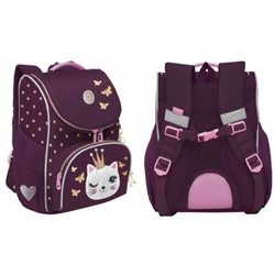 Рюкзак 1-4 класс школьный RAm-484-3/1 "Кошка принцесса" вишневый 25х33х13 см + сумка для сменной обуви GRIZZLY