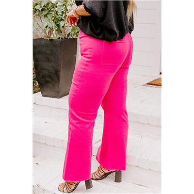 Rose Plus Size Solid Color Raw Hem Wide Leg High Waist Pants