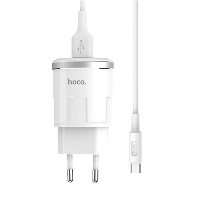 Адаптер Сетевой с кабелем Hoco C37A (повр. уп.) USB 2,4A/10W (USB/Micro USB) (white)