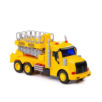 323040 Полесье "Профи", автомобиль с подъёмником инерционный (со светом и звуком) (жёлтый) (в коробке)