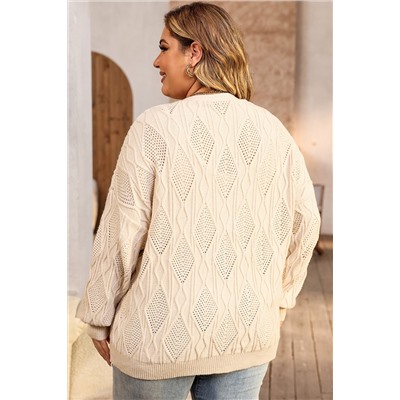 Apricot Plus Size Knitted Hollow out Button up Cardigan