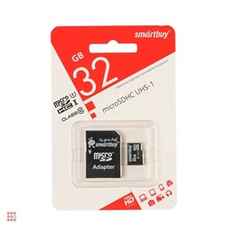 Карта памяти microSD Smartbuy 32GB + адаптер SD Class 10