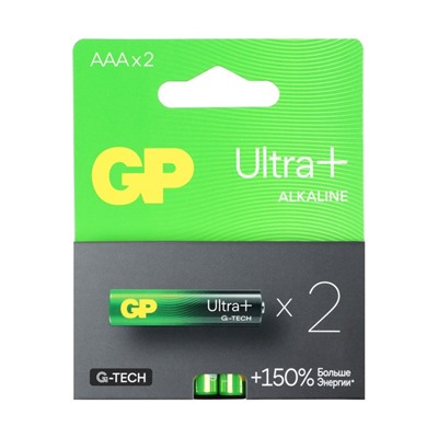 Батарейка алкалиновая GP Ultra Plus Alkaline G-tech, AAA, LR03-2BL, 1.5В, блистер, 2 шт.