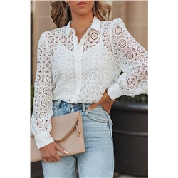 White Crochet Lace Hollow-out Turn-down Collar Shirt