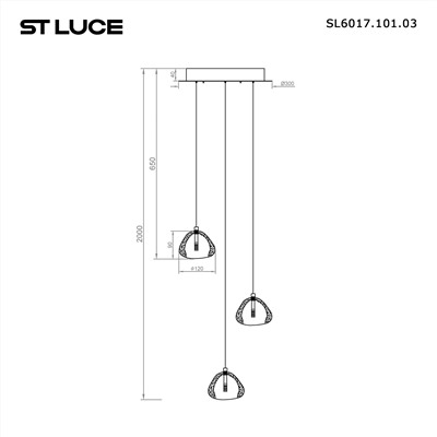 SL6017.101.03 Светильник подвесной ST-Luce Хром/Прозрачный с пузырьками воздуха LED 3*3W 3000K