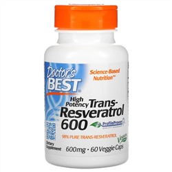 Doctor's Best, высокоэффективный транс-ресвератрол 600, 600 мг, 60 вегетарианских капсул
