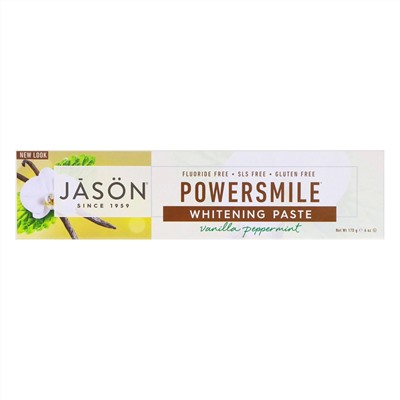 Jason Natural, Powersmile, отбеливающая зубная паста от зубного налета, со вкусом ванили и мяты, 170 г (6 унций)