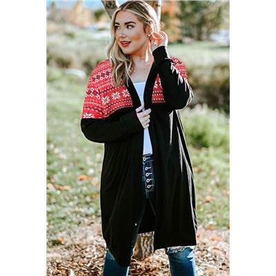 Red Printed Leopard Detail Plus Size Cardigan