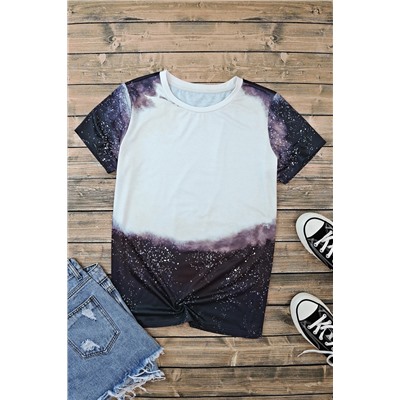 Black Tie Dye Bleached Print Short Sleeve Crewneck Top