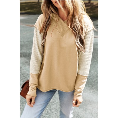 Parchment Contrast Sleeves Patchwork Colorblock Hoodie