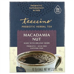 Teeccino, Prebiotic Herbal Tea, Organic Macadamia Nut, Caffeine Free, 10 Tea Bags, 2.12 oz (60 g)
