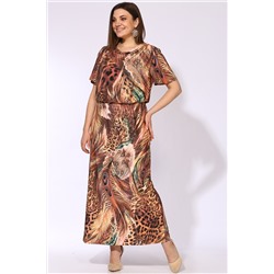 Платье с леопардовым принтом женское длинное с коротким рукавом трикотажное