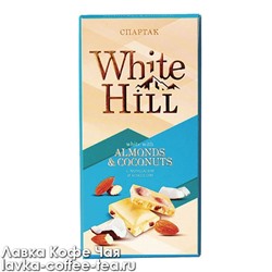 шоколад Спартак "White Hill" белый с миндалём и кокосом, пенал 90 г.
