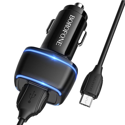 Адаптер Автомобильный с кабелем Borofone BZ14 Max 2USB/5V/2.4A +micro USB (black)