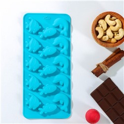 Форма для конфет и шоколада Доляна «Подводный мир», силикон, 21×10×1 см, 15 ячеек (3×3,5 см), цвет МИКС