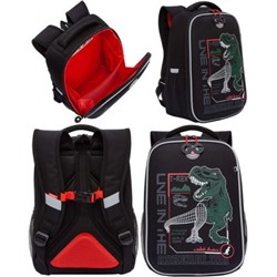 Рюкзак школьный RAw-497-10/1 "Дино" черный - красный 26х37х16 см GRIZZLY