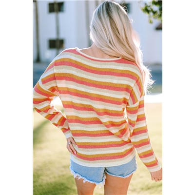 Orange Stripe Long Sleeve Knitted Sweater