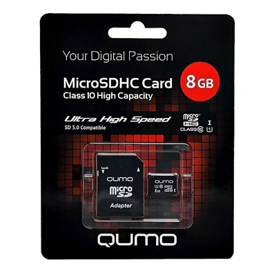 Карта флэш-памяти MicroSD  8 Гб Qumo +SD адаптер (class 10) UHS-1