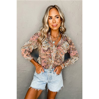 Multicolour Ruffle Trim Boho Printed Shirt