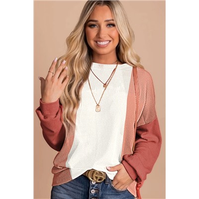 Pale Chestnut Color Block Corded Long Sleeve Top