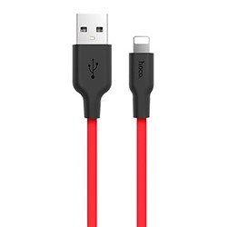 Кабель USB - Apple lightning Hoco X21 Silicone (повр. уп)  100см 2A  (black/red)