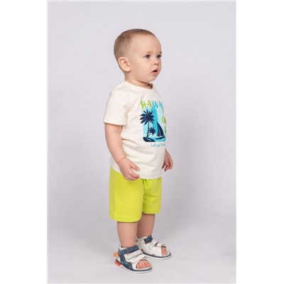 Комплект для мальчика (футболка_шорты) 42110 (м) (Молочный/салатовый)