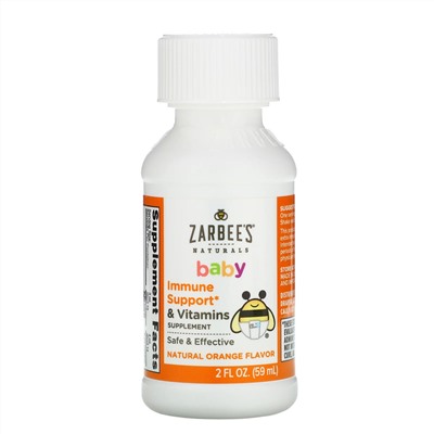 Zarbee's, Детская добавка с витаминами для укрепления иммунитета, с натуральным апельсиновым вкусом, 59 мл (2 жидк. унции)