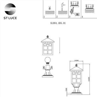 SL084.405.01 Светильник уличный наземный ST-Luce Черный/Черный, Прозрачный E27 1*60W