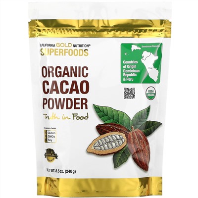 California Gold Nutrition, Superfoods, органический какао-порошок, 240 г (8,5 унции)