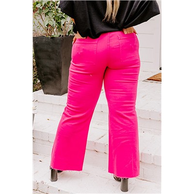Rose Plus Size Solid Color Raw Hem Wide Leg High Waist Pants