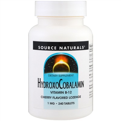 Source Naturals, ГидроксоКобаламин, витамин B-12, вишневый вкус, 1 мг , 240 таблеток