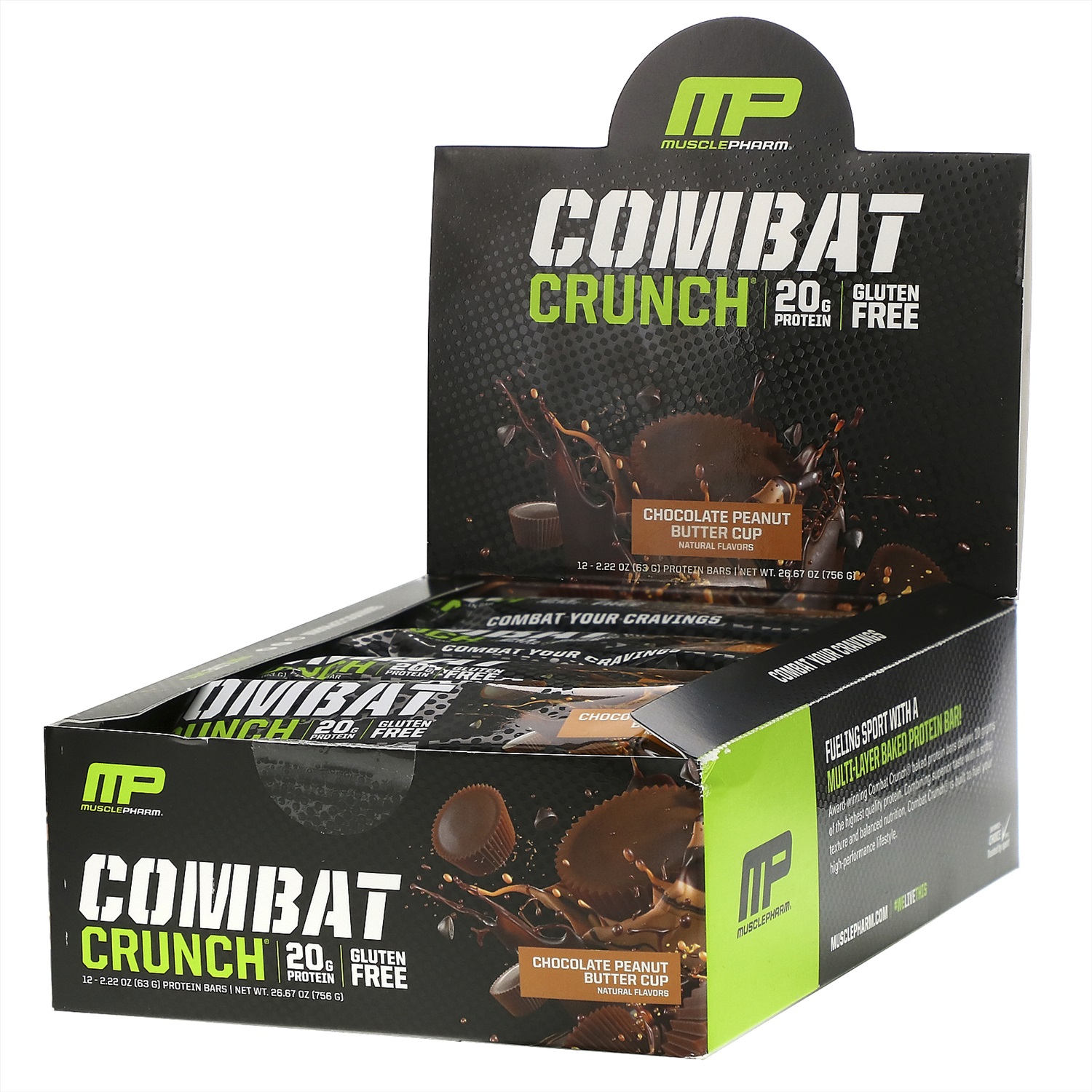 MusclePharm, Combat Crunch Protein Bars, Chocolate Peanut Butter Cup, 12 Ba...