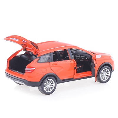 Машина металл. Lada Vesta Sw Cross 17,5см, (свет-звук, двери, оранж.) инерц, в коробке