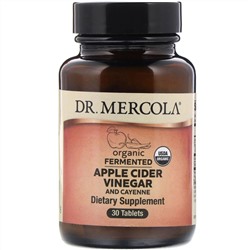 Dr. Mercola, Органические ферментированные яблочный уксус и кайенский перец, 30 таблеток