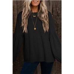 Black Faux Knit Jacquard Puffy Long Sleeve Top