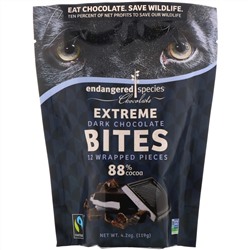 Endangered Species Chocolate, Extreme Dark Chocolate Bites, 88% Cocoa, 12 Wrapped Pieces, 4.2 oz (119 g)