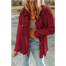 Red Contrast Flap Pockets Relaxed Shacket