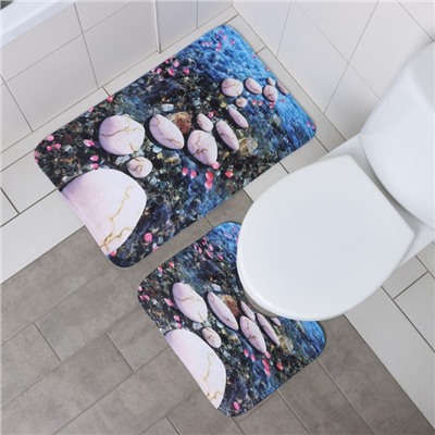Набор ковриков для ванной и туалета Доляна «Галька», 2 шт, 79×50, 50×39 см