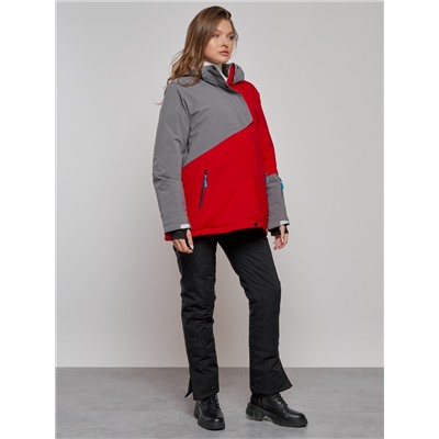 Горнолыжная куртка женская зимняя большого размера красного цвета 2278Kr